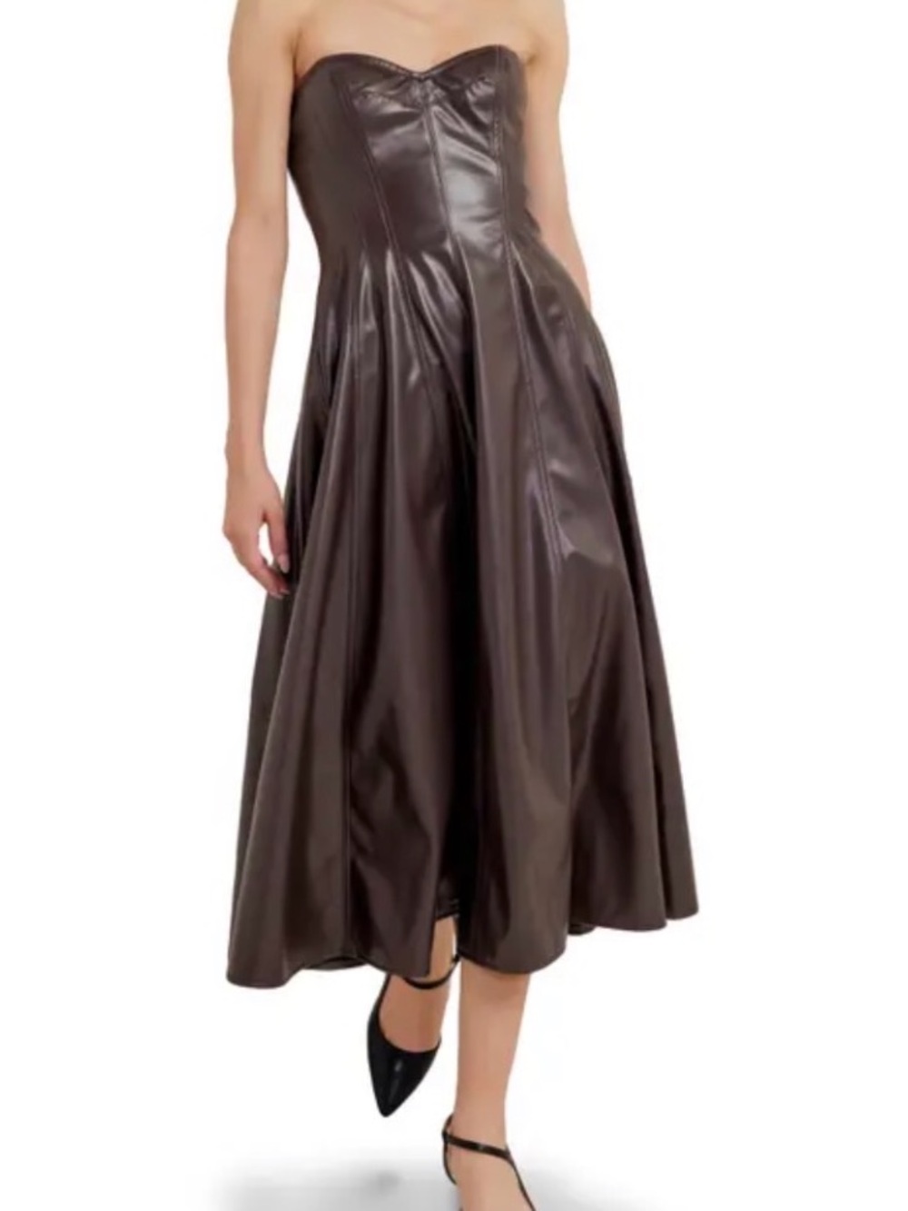 Strapless faux leather dress - Brown - Vici